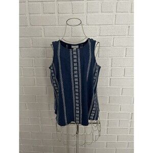 J Jill Tank Embroidered Blue White Petite XS